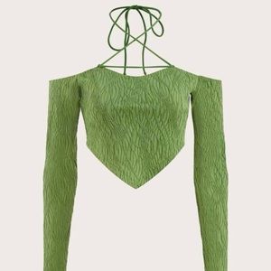 Green, long sleeve crop top - Size S